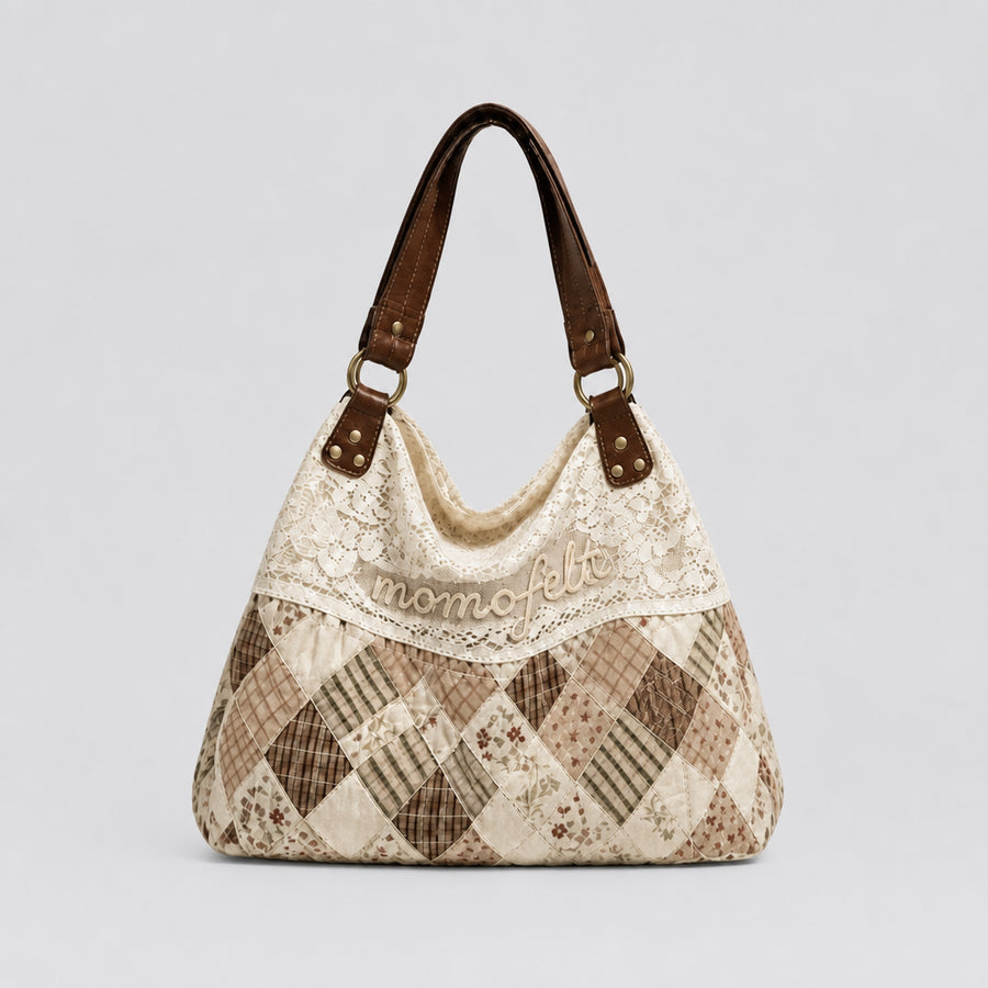 Vintage Lace Patchwork Shoulder Bag with Lemon Print