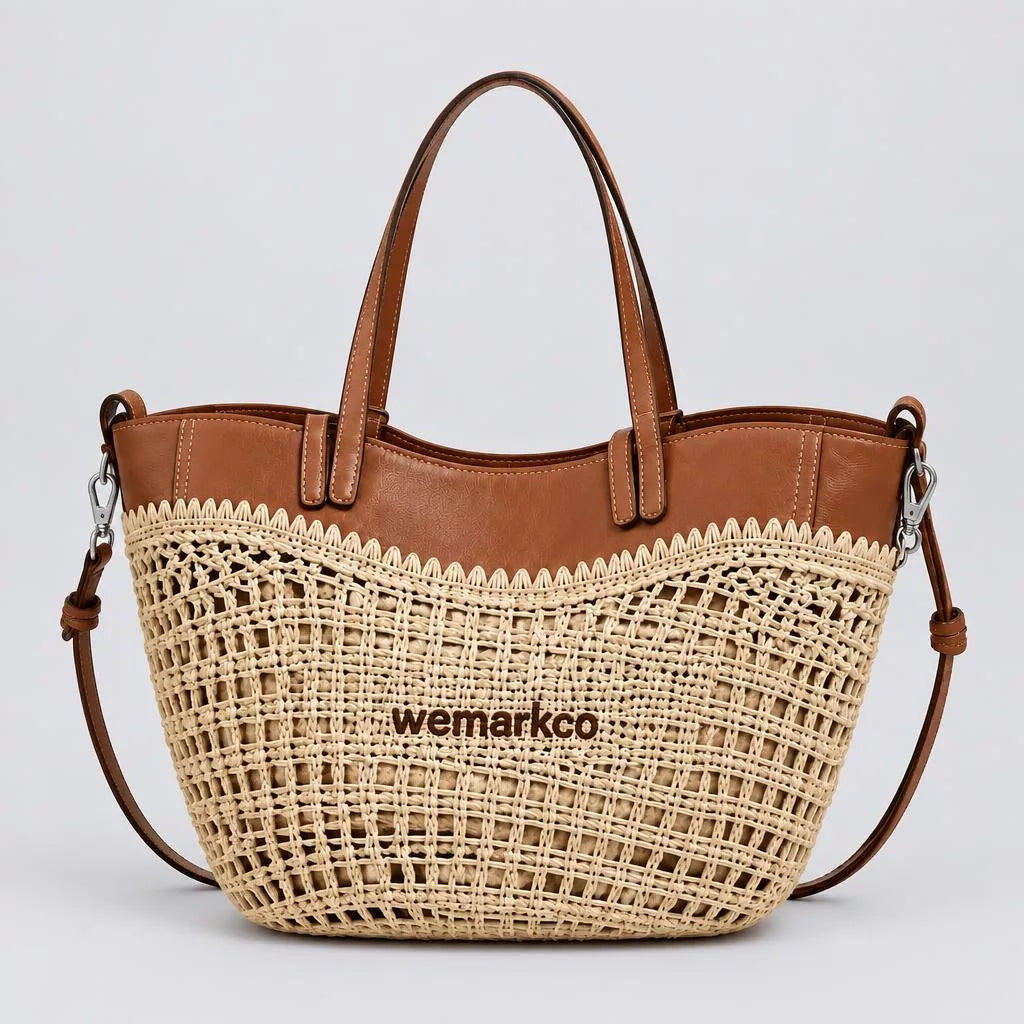 Woven Straw Leather Tote Bag