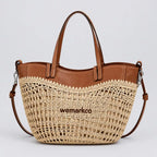 Woven Straw Leather Tote Bag