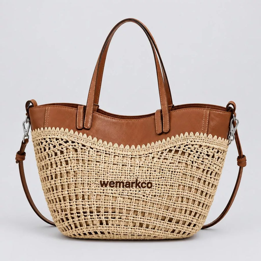 Woven Straw Leather Tote Bag