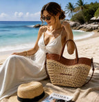 Woven Straw Leather Tote Bag