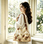 Vintage Lace Patchwork Shoulder Bag with Lemon Print