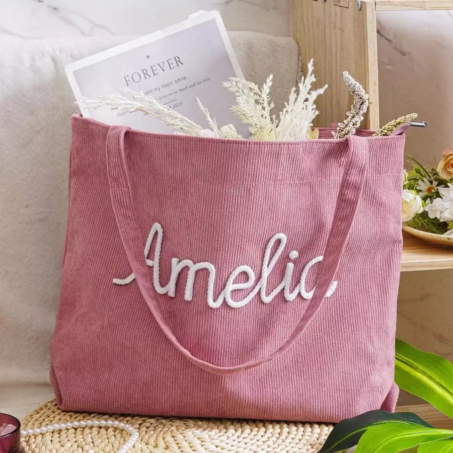 Embroidered Letter Tote Bag