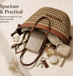 Woven Straw Leather Tote Bag