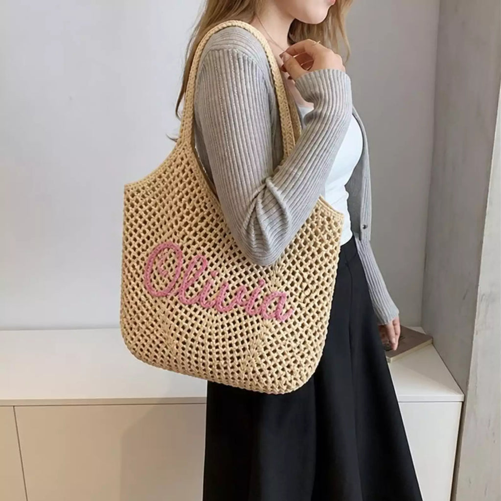 Custom Embroidered Crochet Tote Bag