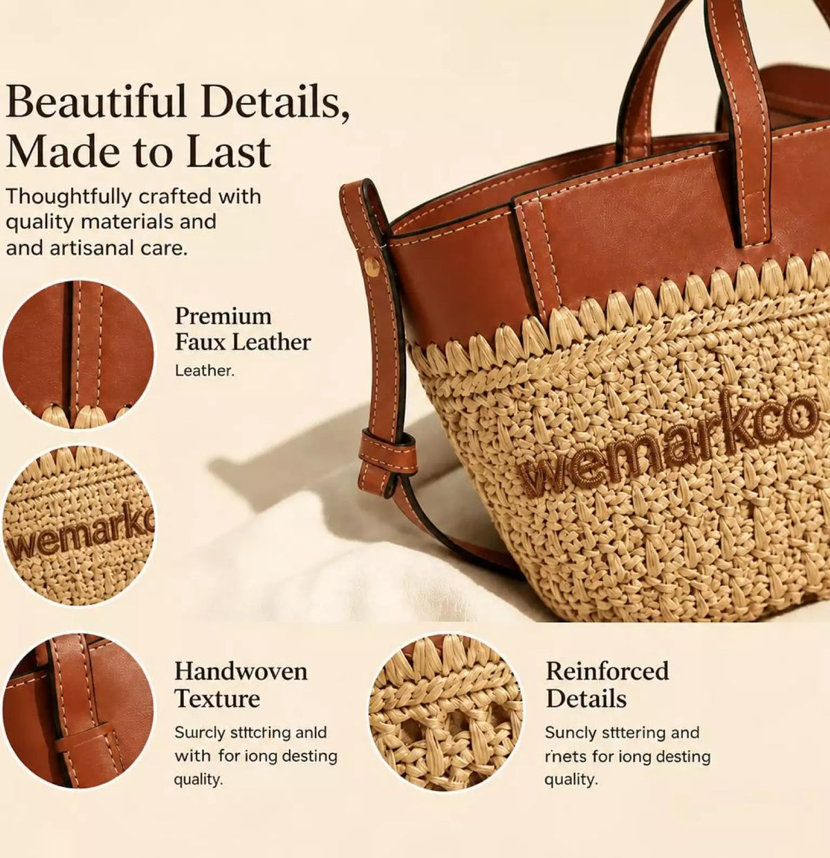 Woven Straw Leather Tote Bag
