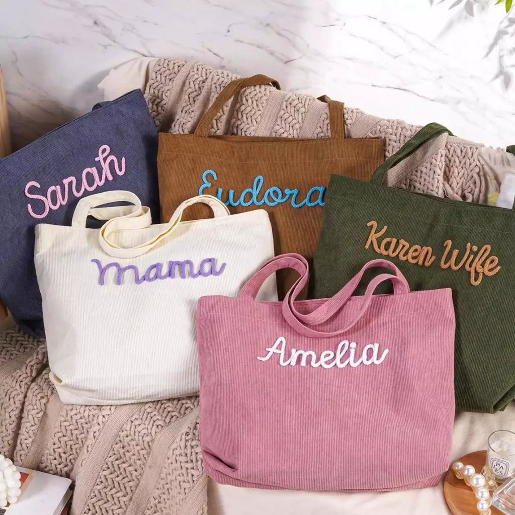 Embroidered Letter Tote Bag