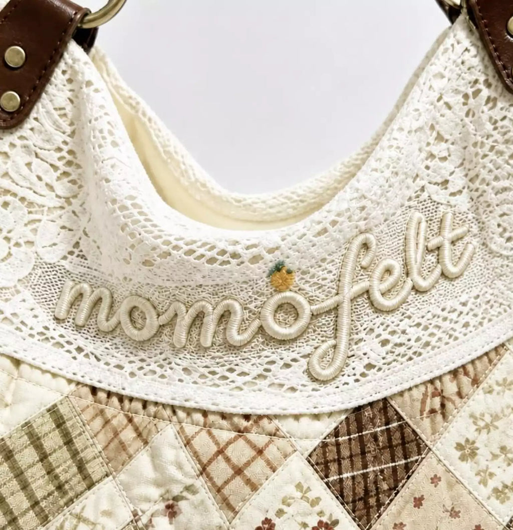 Vintage Lace Patchwork Shoulder Bag with Lemon Print