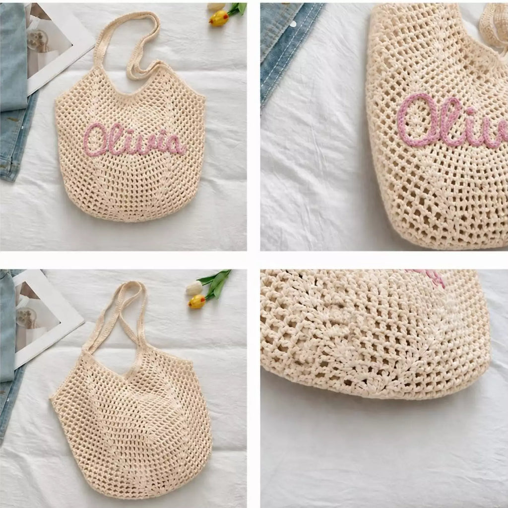 Custom Embroidered Crochet Tote Bag